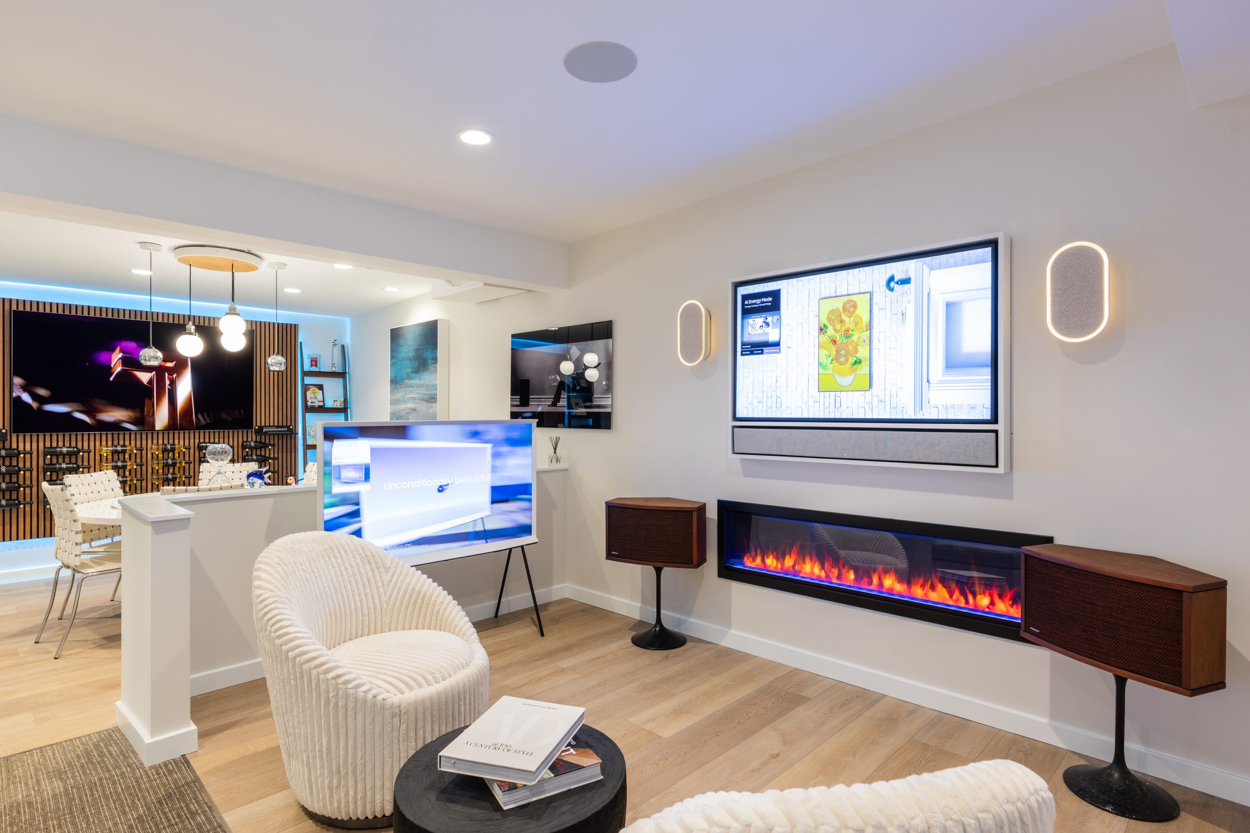 SHORE Smart Home showroom in Northfield NJ with Lutron Ketra lighting, Leon audio, TVs, and smart home control demonstrations