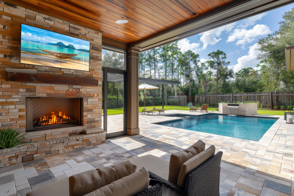 Outdoor living technology with audio, lighting, Wi-Fi, and smart home control