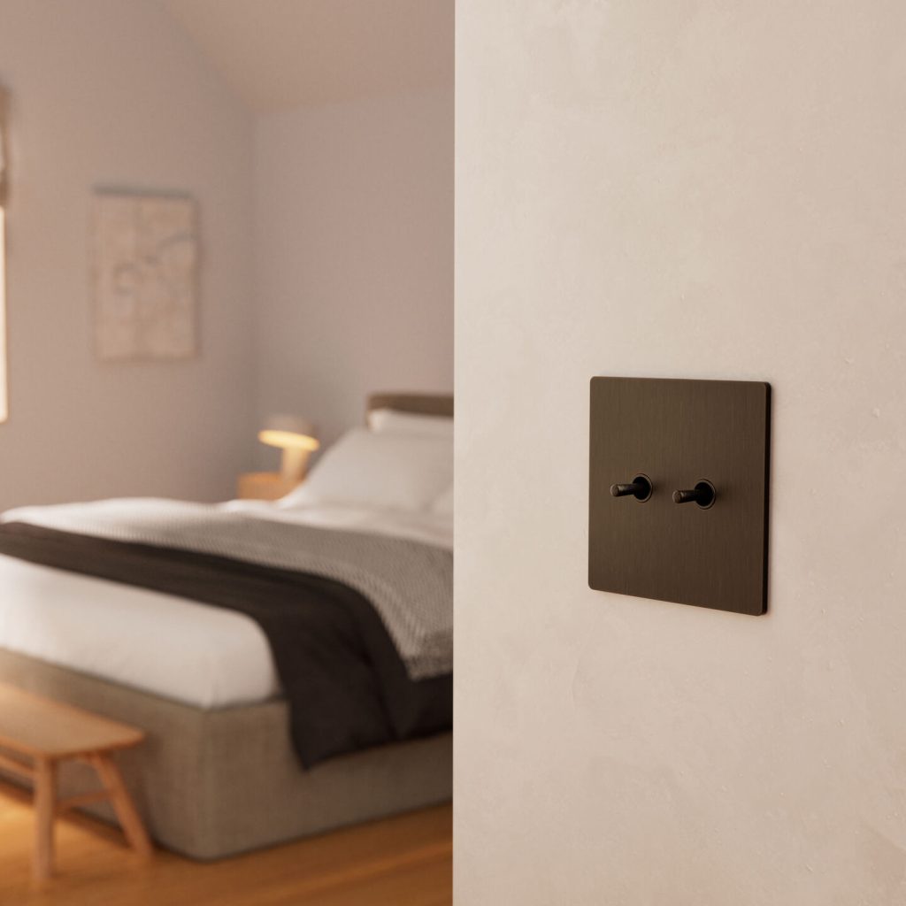 Lutron Aviena keypad with mid-century modern styling for HomeWorks lighting control