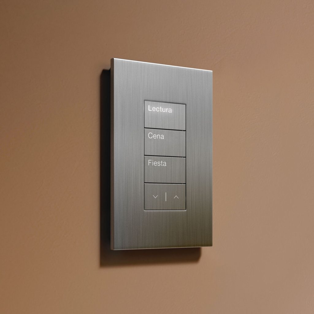 Lutron Palladiom keypad for HomeWorks lighting control in a modern interior